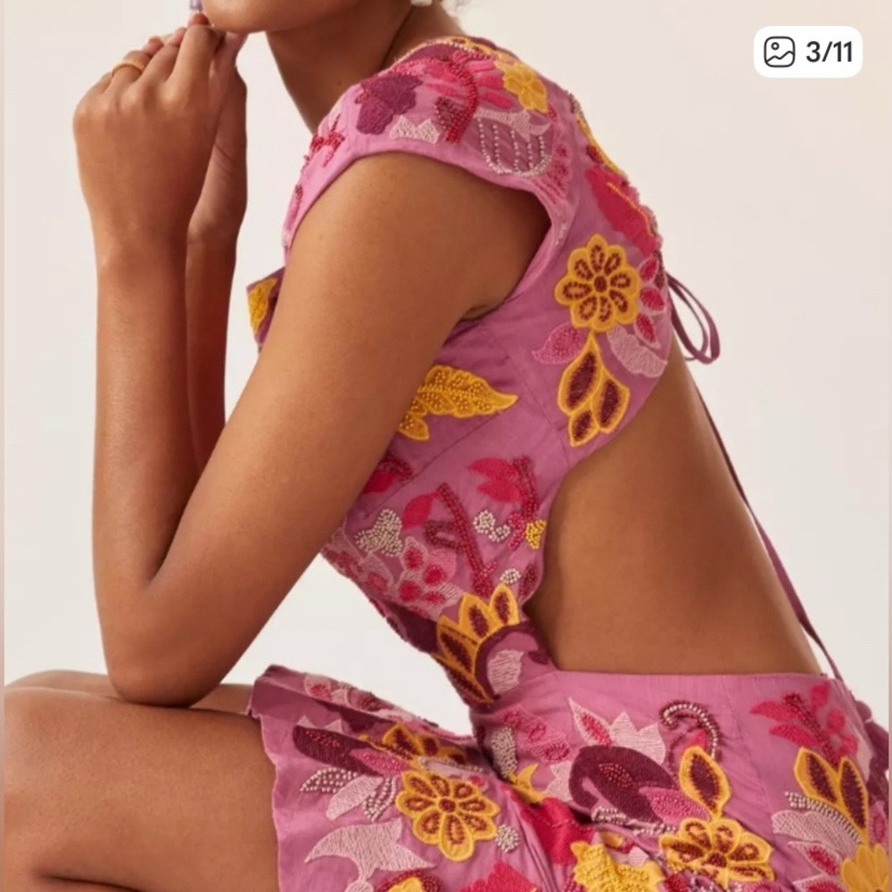 Anthropologie Magenta Dress with Embroidered Details - Picture 4 of 14